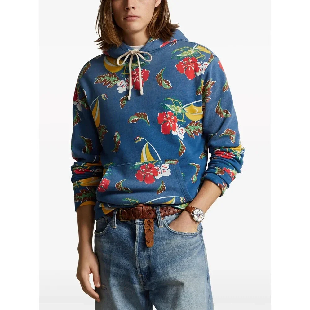 Polo Ralph Lauren Hoodie Men's 2XL Azure Sail Floral Long Sleeve Pullover UPS296